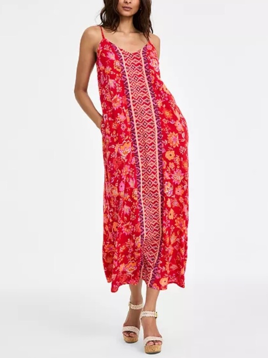 Liverpool Dresses & Skirts - Liverpool Los Angeles Spaghetti Strap Woven Maxi Dress Red Orange Floral Sz M
